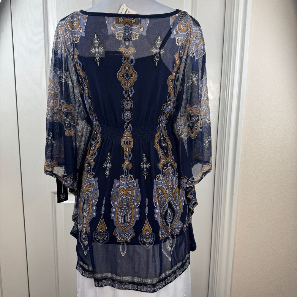 INC International Concepts S Blue Mesh Tunic Top NWT 2 Pc Lined Batwing Boho - Picture 4 of 16